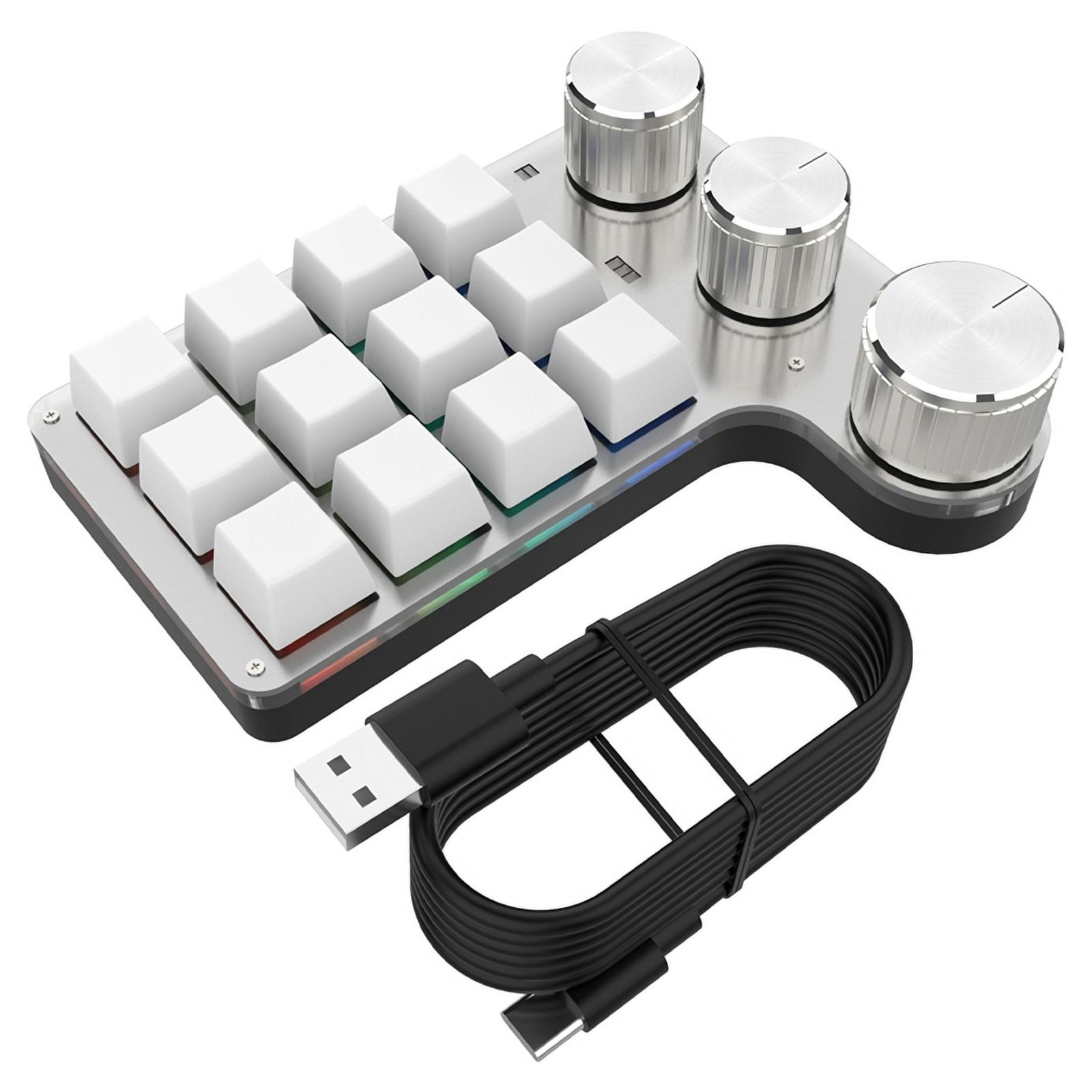 Clavier Mécanique Programmable DIY RGB 12 Touches 3 Boutons Clavier Macro Personnalisé USB Hotswap Blanc