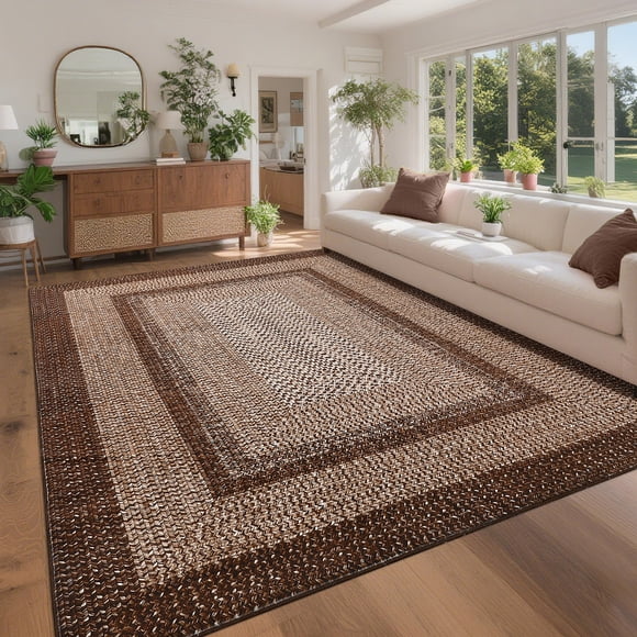 GOGRANT Braided Print Washable Area Rug TPR Non-Slip Backing Low Pile Stain Resistant Non-Shedding Modern Living Room Bedroom Decor Carpet