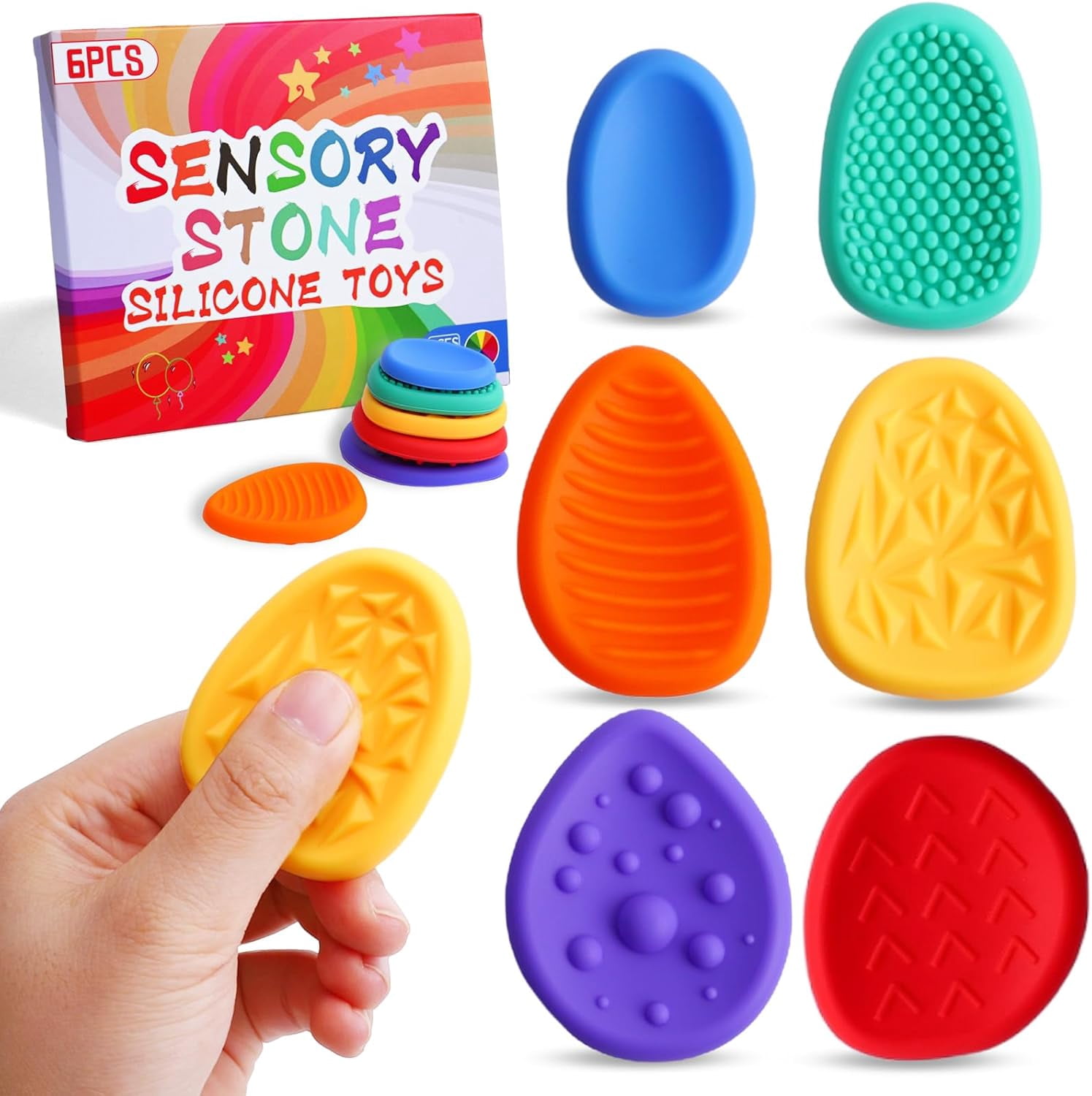 6 Pierres Sensorielles En Silicone – Jouets Anti-stress Colorés Et Texturés, Calme Et Fidget Pour Adulte, Bureau Et Maison