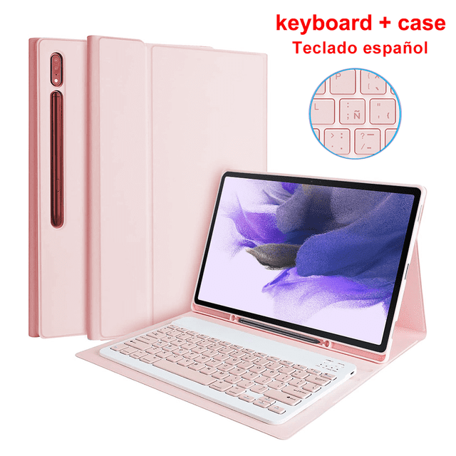 For Samsung Galaxy S7 FE Keyboard Case Full Cover For Galaxy Tab S8 S7 Plus Ultra S6 Lite A8 Tablet Protection Case Keyboard Spanish Pink A8 10.5 inch