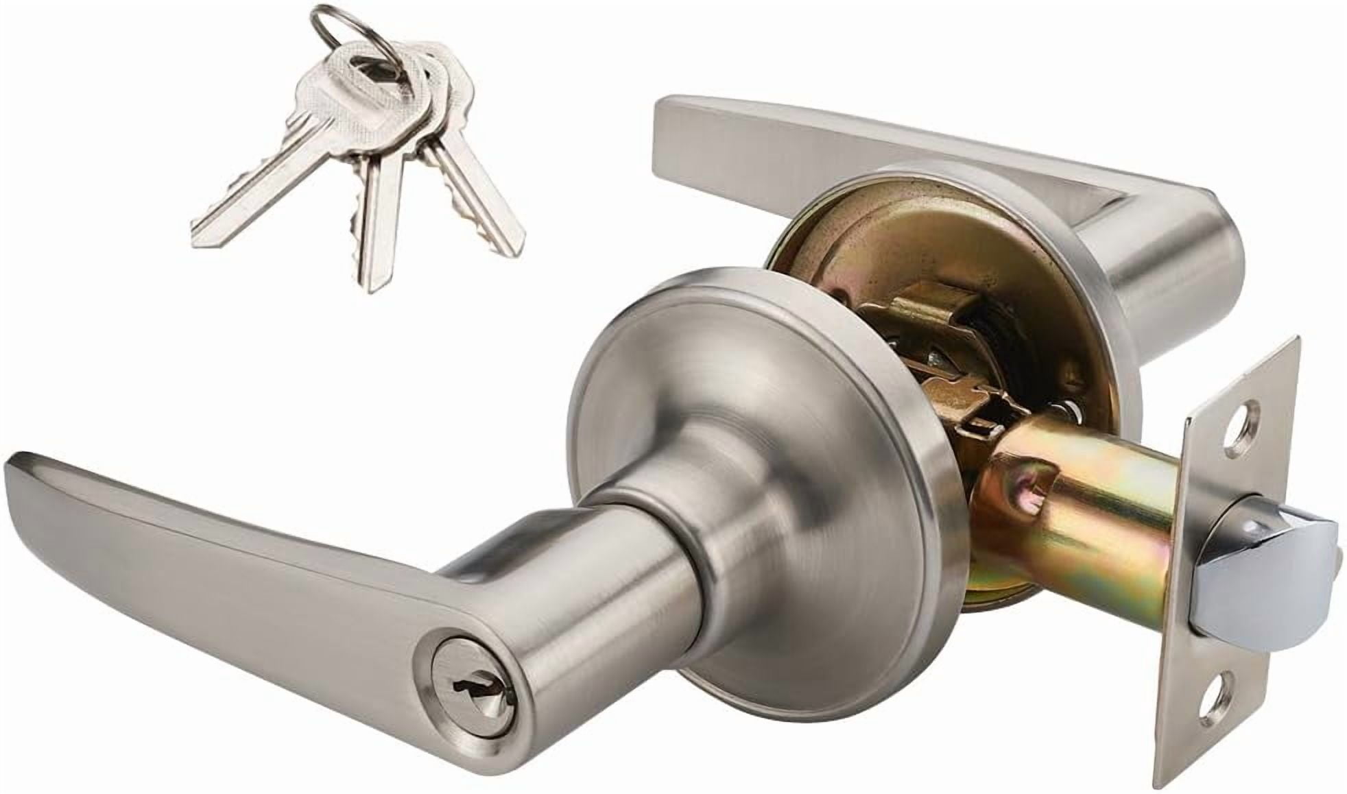 of Lever Keyed Entry Door Lever Handle Lock Universal Door Knob Hardware Nickel Brushed Color (MRCA)