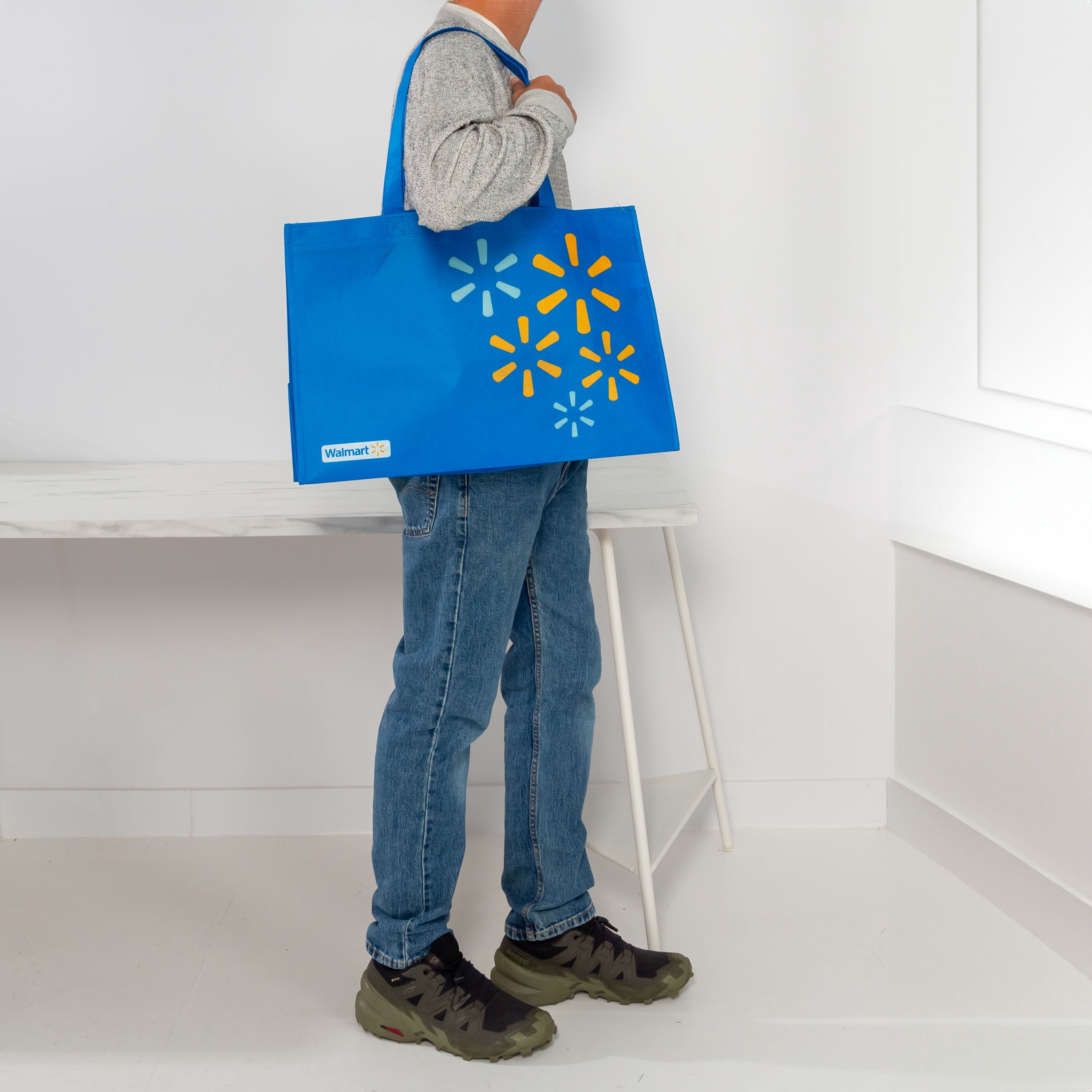 Walmart Grand sac d’épicerie réutilisable, sac fourre-tout à doubles poignées, bleu