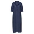 thumbnail image 4 of Pisexur Robe à Manches Longues à Col en V Mode Décontractée Col en V Boutonnée Robe en Coton et Lin à Manches Longues avec Poche Robe Longue Unie Robe pour Femmes, 4 of 5