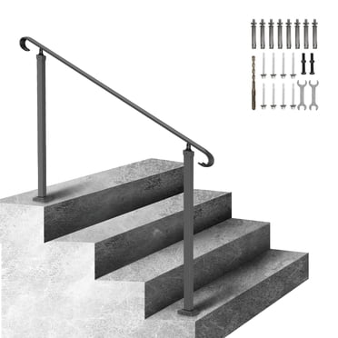 KFFKFF Rampes pour Marches Extérieures, Convient à 3-5 Marches Rambarde d'Escalier Extérieure, Main Courante en Fer Forgé, Main Courante Flexible pour Véranda avant, Rampes Transitionnelles Noires pour Marches en Béton Ou Escaliers en Bois