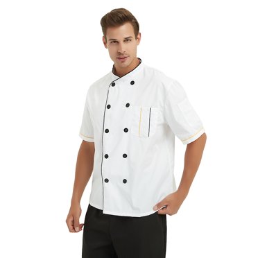TopTie Short Sleeve Chef Jacket Kitchen Cook Coat Stripe Uniforms-White-3XL