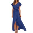 thumbnail image 2 of SMihono Robes d'Été Bohémiennes Femmes Grande Taille Mode Femmes Été Décontracté Col en V Bandage Manches Courtes Robe Imprimée Florale, 2 of 8