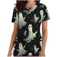 thumbnail image 2 of FcBaudy Hauts pour Femmes, Blouses & Chemises à Manches Courtes Col en V Mode Décontractée d'Halloween Imprimé Manches Courtes Col en V Poche Blouse d'Infirmière Polyester pour Femmes, 2 of 5