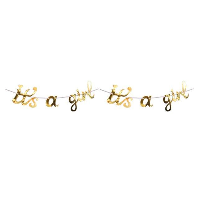 Wweixi String Shower Banner With Unique For Memorable Baby Shower Metal Luster Paper Baby Shower Banner Indoor Easy To Apply Gold it'sagirl 2Set