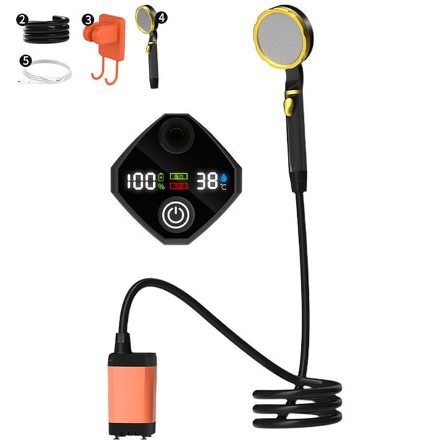 Graflsoa Portable Outdoor Shower Kit with Rechargeable Electric Pump, 7800mAh Battery, ABS Material, Orange/Green/Blue Options, 8L/Min Flow Rate, Includes Stand and Accessories