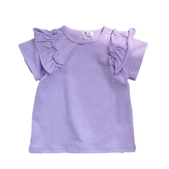 Nmmacb Kids Girls T-Shirt Summer Solid Color Tee Short Sleeve Top Short Sleeve Ruffle Sleeve Tee Size 1-9Y