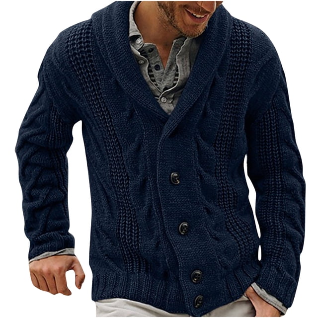 XZNGL Long Cardigan pour Hommes Hommes Cardigan Uni Décontracté Manches Longues Chandail à Simple Boutonnage Col Rabattu Manches Longues pour Hommes Chandail pour Hommes Décontracté