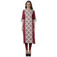 thumbnail image 1 of Moomaya Printed Straight Kurtis For Women V Neck Roll Up Sleeves Kurta Tunic, 1 of 6