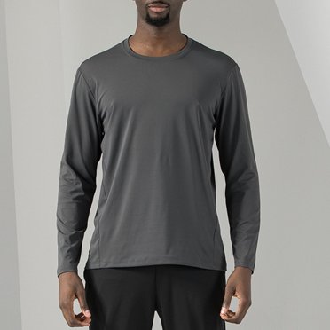 AherBiu Plus Size Long Sleeve Shirts for Men Crew Neck Slim Fitted Quick Drying Pullover Fall Basic Athletic Tee Sports Tops