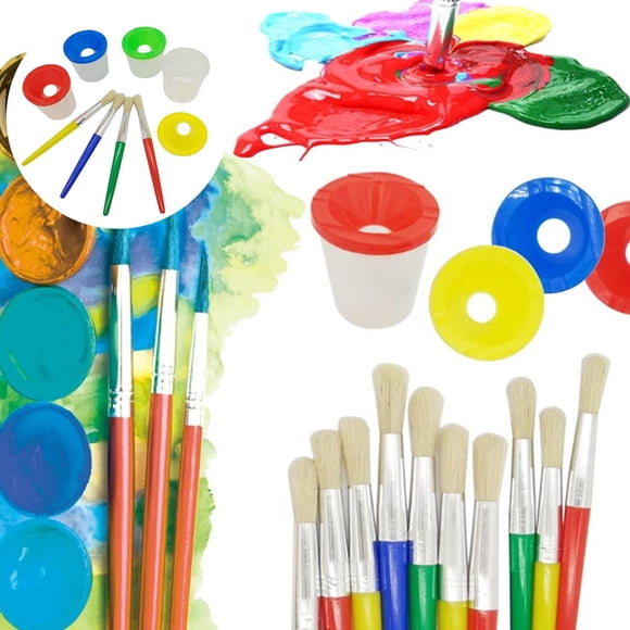 WIFKLSIIPG Children's Art Painting Kit Leak Proof Paint Cup & Brush Washer Set 8 Piece Bundle with 4 Brushes & 4 Cups(Red)