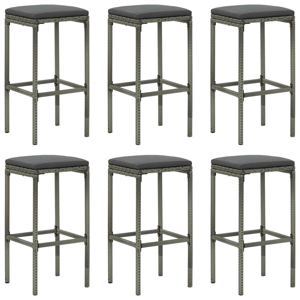 vidaXL Bar Stools with Cushions 6 pcs Grey Poly Rattan