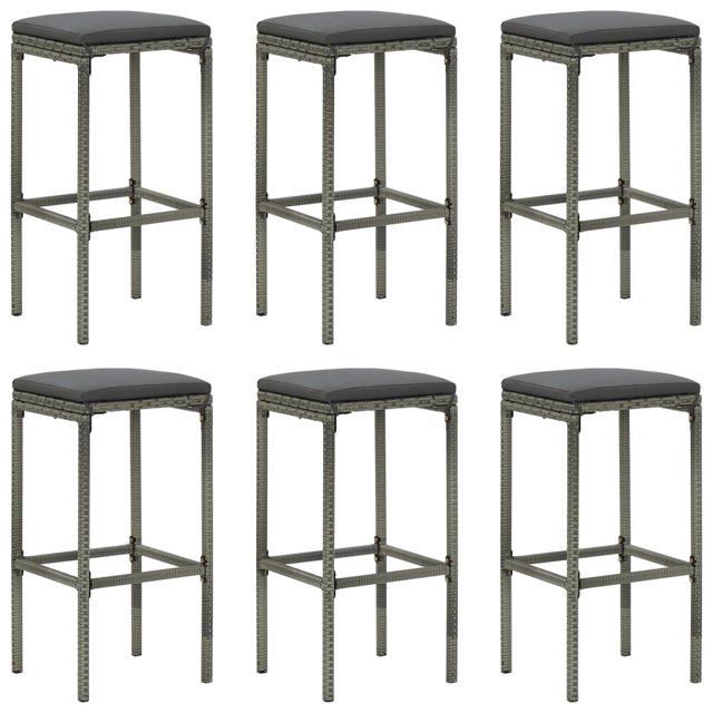 vidaXL Bar Stools with Cushions 6 pcs Grey Poly Rattan