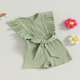 thumbnail image 3 of Toddler Baby Girl Clothes Rompers Ribbed Ruffle Sleeveless Button Belted Romper Short Jumpsuit Summer Outfit Brick Red 12-18 Months, 3 of 7