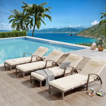 Set of 2 Outdoor Rattan Chaise Lounge Chairs, 5-Position Adjustable Recliners with Cushions & Wheels – All-Weather Patio Loungers for Backyard, Poolside – Peacock Blue / Red / Brown+Off-White