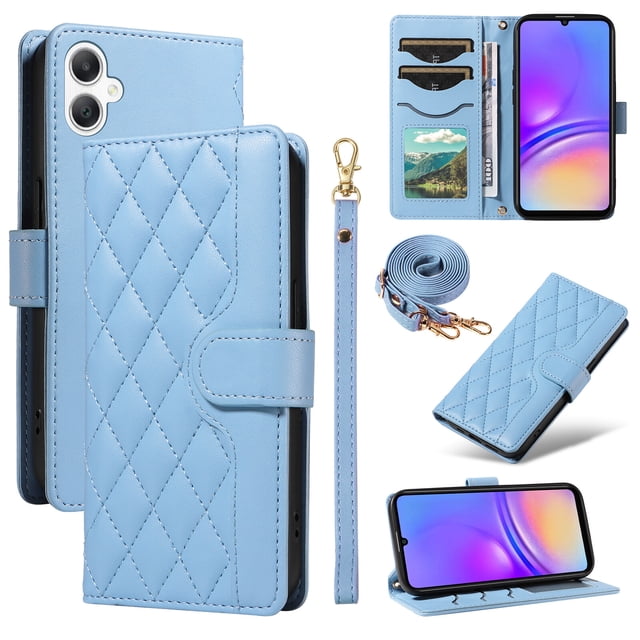 Samsung Galaxy A06 Phone Case , Wallet Flip Cover Adjustable Crossbody Lanyard Magnetic Card Slots