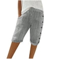 thumbnail image 2 of Womens Summer Woven Striped Patchwork Button Loose Cotton Linen Casual Capris, 2 of 6