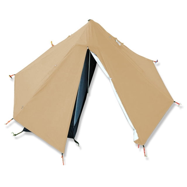 Solo Camper's All-in-One Weatherproof Pyramid Tent Kit with Chimney Port - Lightweight 2.3kg Double-Layer Shelter (Outer & Inner Tent) Including Aluminum Pole, Fireproof Cloth, and Carry Bag - Khaki
