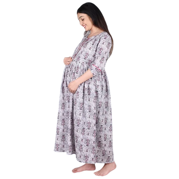 DWEEP SARA Robe de Maternité à Blocs Imprimés Violet et Blanc, TTG/44