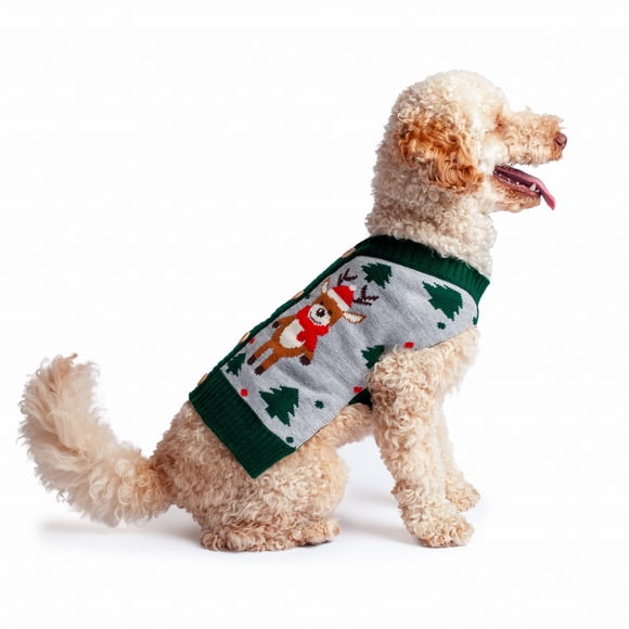 One Paw, Chandail de fête pour chien, Motif renne, Gris