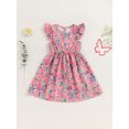 thumbnail image 2 of EYIIYE Robe Midi d'Été pour Petite Fille 1T-8T, Robe Trapèze à Manches Volantées pour Tout-Petit, Imprimé Floral, Col Rond, Robe Décontractée, Col Rond, Robe de Princesse à Fleurs pour Fête, Mode pour Enfants, Vêtements Mignons pour les Vacances, 2 of 6