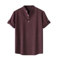 thumbnail image 1 of Shirts for men Casual Solid Stand Collar Short Sleeve Button Closure Shirt Hawaii Blouse, 1 of 8