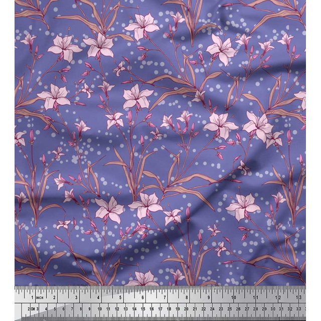 Soimoi Modal Satin Fabric Leaves & Azalea Floral Print Fabric by Yard 42 Inch Wide