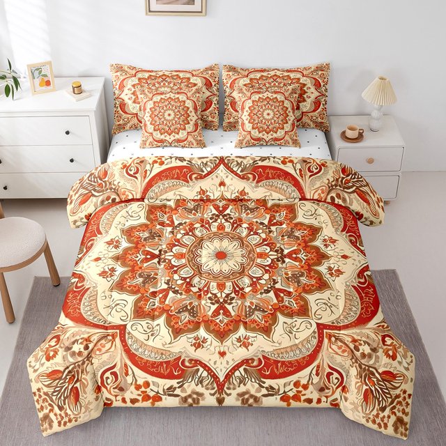 YST Vintage Floral Comforter Set, Boho Paisley 7pcs Bedding Set, Queen Size, Lightweight