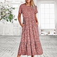 thumbnail image 4 of Penkiiy Robe à Manches Courtes pour Femmes, Imprimé Brillant, Ample, Unie, Décontractée, d'Été, Fluide, à Étages, Longue Maxi avec Poches, P Rose, 4 of 8
