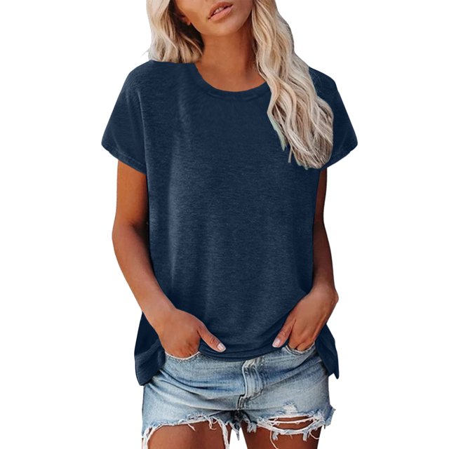 Hiiyo T-Shirt pour Femme à Manches Courtes, Col Ras du Cou, T-Shirt d'Été Décontracté (P-5TG)