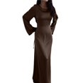 thumbnail image 3 of Maxi Dresses for Women Elegant Classy Fall Long Bell Sleeve Ruched Bodycon Fitted Cocktail Party Slit Dress Brown XL, 3 of 8
