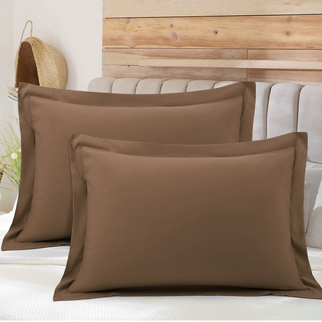 PiccoCasa Soft 1800 Microfiber Oxford Pillowcases 2Pcs, Non-Standard Coffee