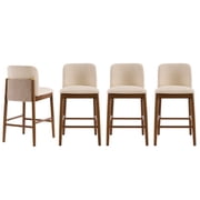 Lois Indoor Upholstered Wooden Counter Stool, Bar Chair, Walnut Finish Frame with Beige Upholstery, Set of 4