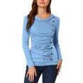 thumbnail image 1 of INSPIRE CHIC Women's Cowl Neck Buttons Decor Long Sleeves Ruched Top, 1 of 6