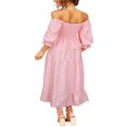 thumbnail image 3 of Femmes Été Robe Bohème Adultes Off-Épaule Smocked Puff Manches Plaid une Seule Pièce, 3 of 7
