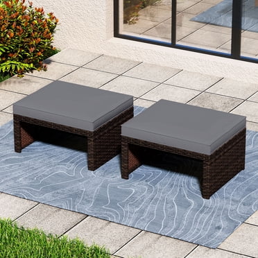 Costway 2PCS Patio Rattan Ottoman Cushioned Seat Foot Rest Furniture