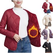 NJDVHB Winter Coats for Women,Puffer Jacket Women,Trench Coat for Women Casual Fashion V Neck Solid Long Sleeved Parkas Coat,Red,L
