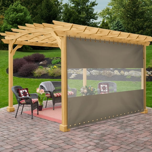Covers&All Outdoor Clear Panel Curtain, 12 Oz Tarp Max Waterproof & UV Resistant with Rustproof Grommets, Ideal for Outdoors/Indoors (7’ H x 12’ W Feet, Beige)