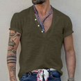 thumbnail image 1 of Lolmot Shirts for Men, Mens Solid Color Fallow Button Round Neck Sports Short Sleeve Shirt, 1 of 6