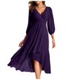 thumbnail image 1 of Robes d'Été pour Femmes 2025 en Chiffon Col en V Manches Longues Plissées Longueur Midi Robe d'Été Violette TTTG, 1 of 5
