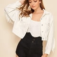thumbnail image 3 of Veste à Franges pour Femmes Mode Femmes Décontractée Veste en Denim à Franges Courte à Manches Longues Veste Ajustée Blouse en Denim Manteau, 3 of 9