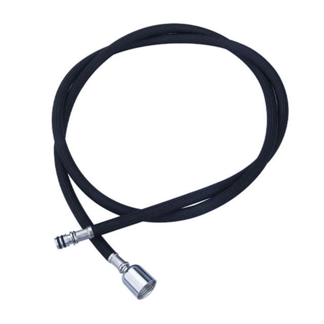 Kitchen Faucet Pull Out Replacement Hose, a 59-inch black hose with a durable nylon filament outer tube and silica gel inner tube for flexibility and safety. Features G1/2 female thread connection compatible with most spray heads, ideal for pull-down and pull-out sink faucets. Suitable for kitchen renovation projects.