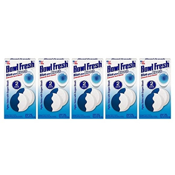 Bowl Fresh Blue plus Bleach Automatic Toilet Bowl Cleaner Tablets, Toilet Freshener Tablets with Borax and Bleach, 2 Count (Pack of 5)