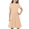thumbnail image 2 of NJDVHB Robe d'Été pour Tout-Petit, Robe de Plage pour Fille, Robe de Fête pour Filles, Robe Décontractée à Manches Courtes Imprimée Unie Extensible, Beige, 170, 2 of 5