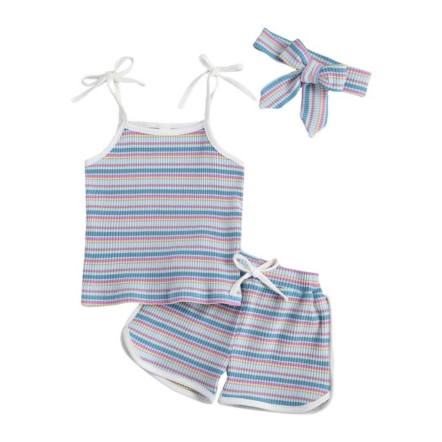 MesaSe Ensemble Trois Pièces pour Enfants Camisole Sans Manches à Rayures et Couvre-Chef