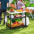 thumbnail image 2 of Outsunny BBQ Cart Pizza Oven Table with 2-Tier Shelf Wheels, Black, 2 of 10