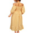 thumbnail image 3 of Femmes Été Robe Bohème Adultes Off-Épaule Smocked Puff Manches Plaid une Seule Pièce, 3 of 7